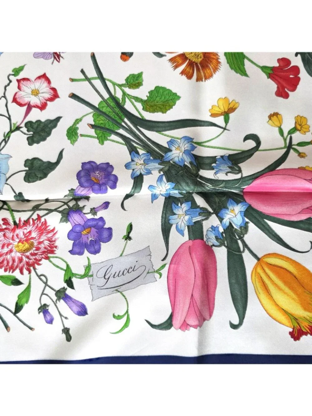 Vtg Gucci V. Accornero Silk Butterfly Floral Print Hand Rolled Scarf 34